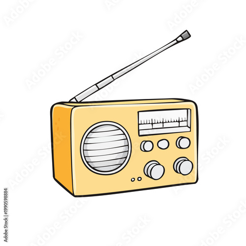 Retro orange transistor radio with a telescopic antenna and tuning dial