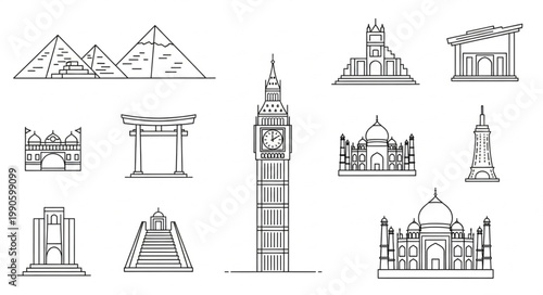 Collection of Famous World Landmarks and Architectural Wonders.
