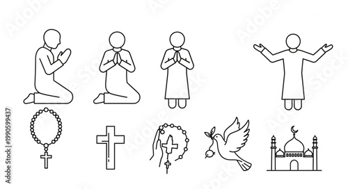 Religious Symbols and Figures Praying and Worshiping.