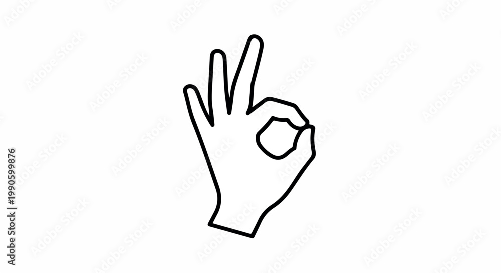 Fototapeta premium Minimal line drawing of an OK hand gesture forming a circle with thumb and index finger against a white background