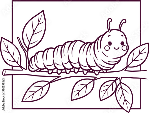 A cute caterpillar on a branch, a charming silhouette-style illustration