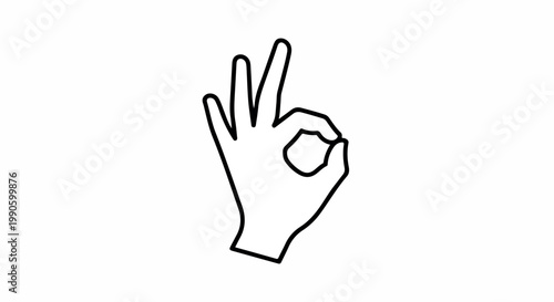 Minimal line drawing of an OK hand gesture forming a circle with thumb and index finger against a white background