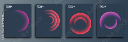 Abstract digital art series four panels of evolving circular light forms in dark backgrounds