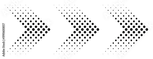 Konstfotografi Minimal halftone arrow created with black circular dots gradient fading effect i