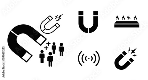 Magnet attracting people icons, business concept, attraction, marketing, recruitment, magnetism