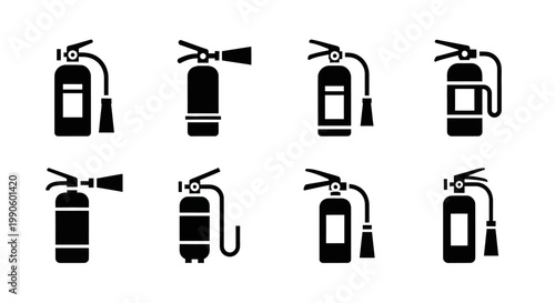 Set of Fire Extinguisher Icons, Fire Safety Equipment Collection