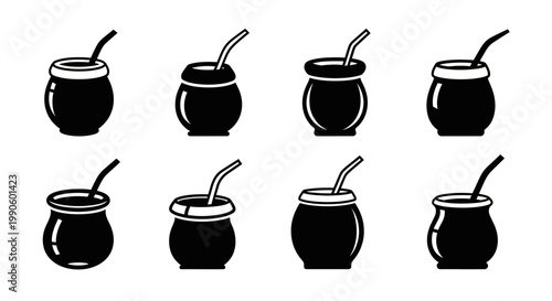 Set of Mate Gourd Icons, Traditional South American Drink Vessels