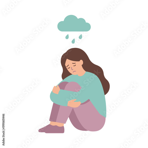 A young woman experiences profound sadness and emotional distress, feeling overwhelmed by negative emotions, symbolizing mental health struggles and depression