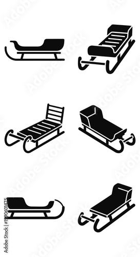 Set of Sled Icons: Winter Transport and Snow Fun