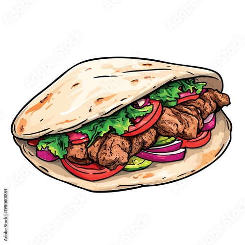 tasty turkish doner kebab fast food isolated vector illustration