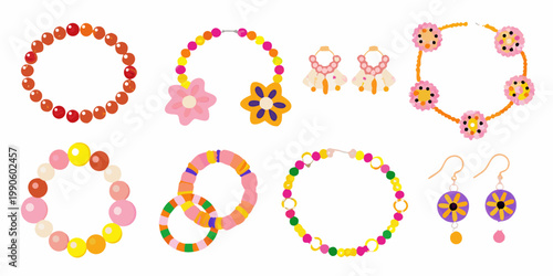 Colorful beaded jewelry collection including bracelets necklaces and earrings