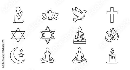 Collection of Religious Symbols and Icons Representing Faith.