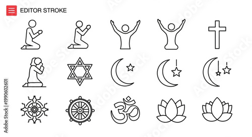 Collection of religious symbols and icons representing different faiths.
