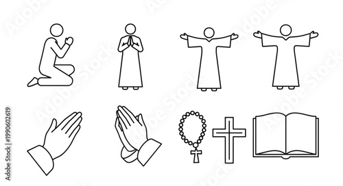 Religious Symbols and Figures Icons Set.