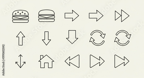 Collection of simple outline icons for web and app design.