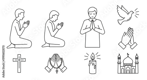 Religious Symbols and Figures Praying Collection.