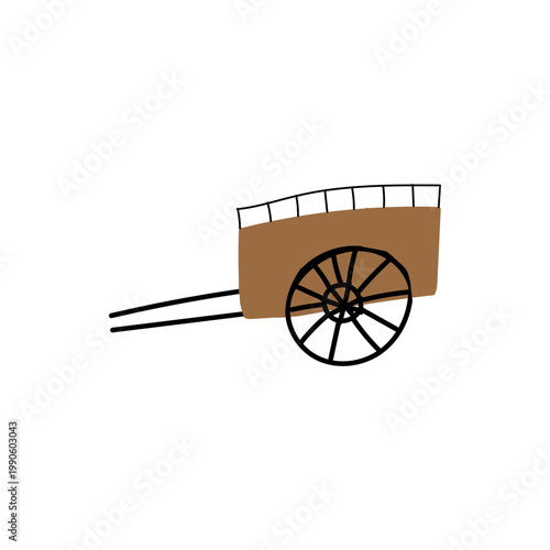 Farm cart illustration isolated on white background. Rural transport element for agriculture scenes, countryside graphics and farming themes.
