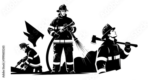 Firefighters in Action Silhouette.