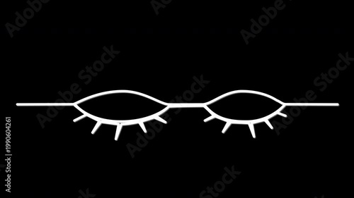 Human eyes closed. Sleeping eyes self drawing animation. White line graphic on black background.	
