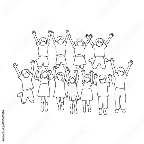 Group of happy children jumping together.