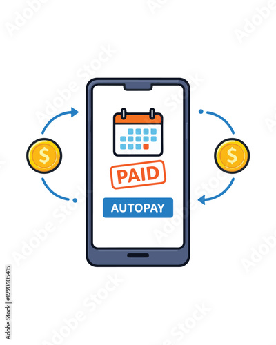 Autopay Mobile Payment Concept with Smartphone Automatic Bill Payment Flat Vector Illustration