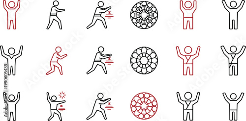 People action icons set running movement target success outline vector collection minimal modern human activity symbols