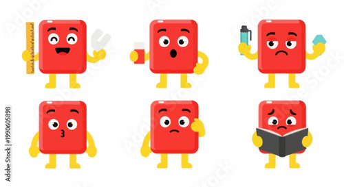 Cute Red Character Set - Emotions and Activities