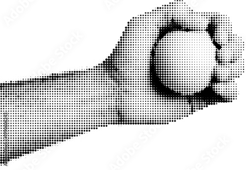 Grunge transparent vector of hand squeezing ball in halftone style
