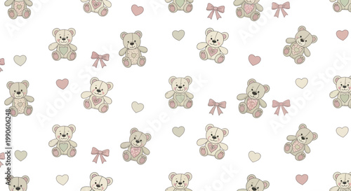 Cute Teddy Bears and Hearts Pattern - Baby Shower, Nursery Decor, Gift Wrap Background