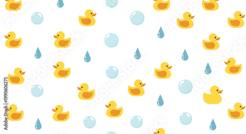 Cute Rubber Duck Pattern: Bath Time Fun with Bubbles and Drops