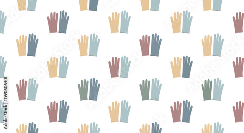 Seamless Pattern of Colorful Latex Gloves on White Background