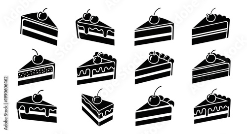 Collection of Delicious Cake Slices with Cherry Topping.