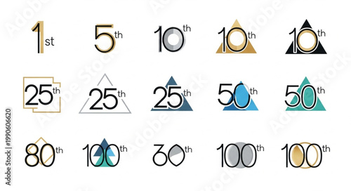 Collection of Anniversary and Milestone Numbers with Different Designs.