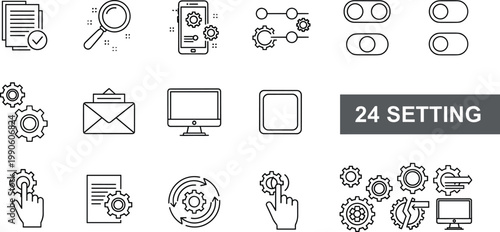 Settings interface line icons set configuration system control options gear outline vector collection minimal modern technology symbols