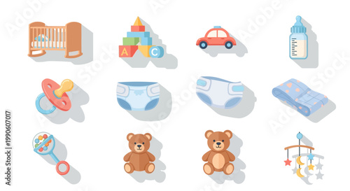 Baby toys and nursery items collection.