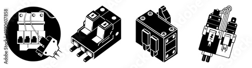 set of electrical circuit breakers and fuse box vector illustration flat design
