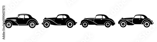 evolution of vintage car design flat vector illustration from 1920s to 1950s