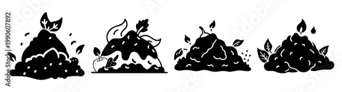 Compost pile vector illustration with leaves and soil, representing organic waste recycling and gardening