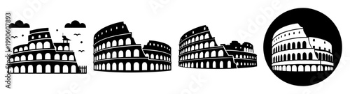 ancient roman colosseum landmarks progression vector illustration flat design
