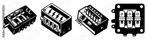 set of electrical fuse boxes and switches flat design vector illustration
