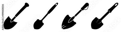 set of four garden shovels flat design vector illustration isolated on white background