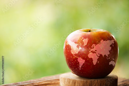 Fotografi World map in apple fruit on natural background