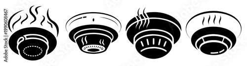 set of three modern smoke detectors with alarm flame vector illustration