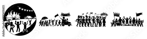 colorful street parade with dancers and musicians vector illustration