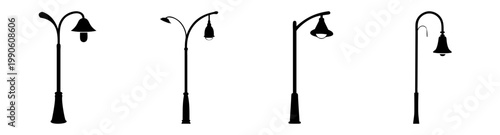 four classic street lamps in a row flat design vector illustration