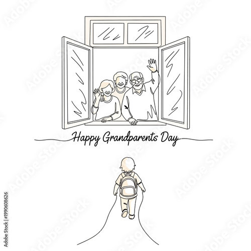 Child Walking Towards Happy Grandparents.