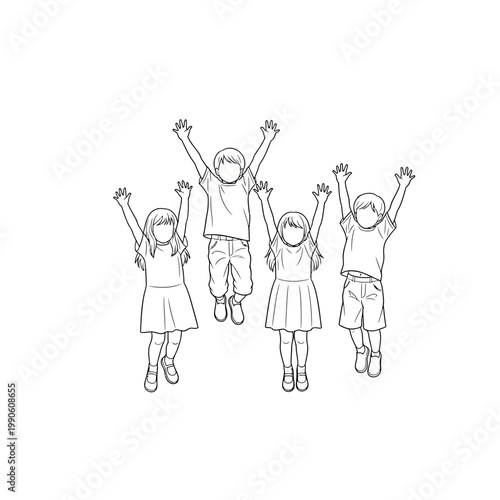 Children jumping in the air happy.