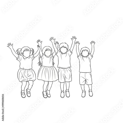 Children jumping in the air happy.