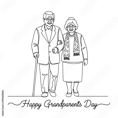 Elderly couple standing together smiling.