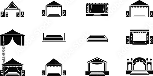 Canvastavla Stage and event platform silhouette icon set featuring concert theater performan